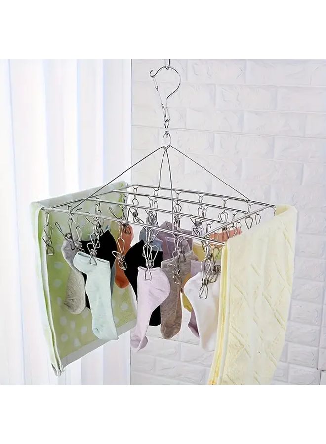 Stainless Steel Drying Rack With 30 Clips Windproof Hanging Organizer For Socks Underwear Space Saving - Image 1